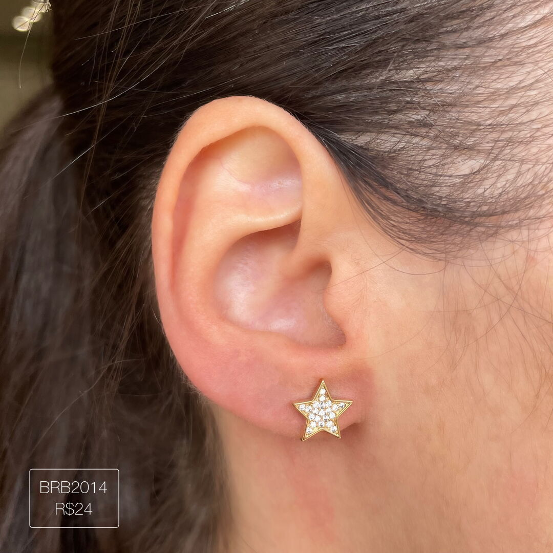 Brinco de Estrela Cravejada Cristal Dourada